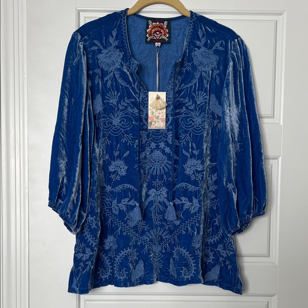 Johnny Was Royal Blue Embroidered Arzella Relaxed Tunic